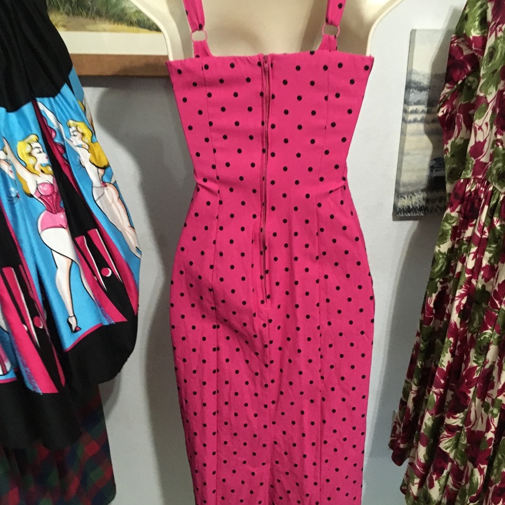 Vixen by Micheline Pitt Pink Polka Dot Wiggle Dress - Picture 3 of 5